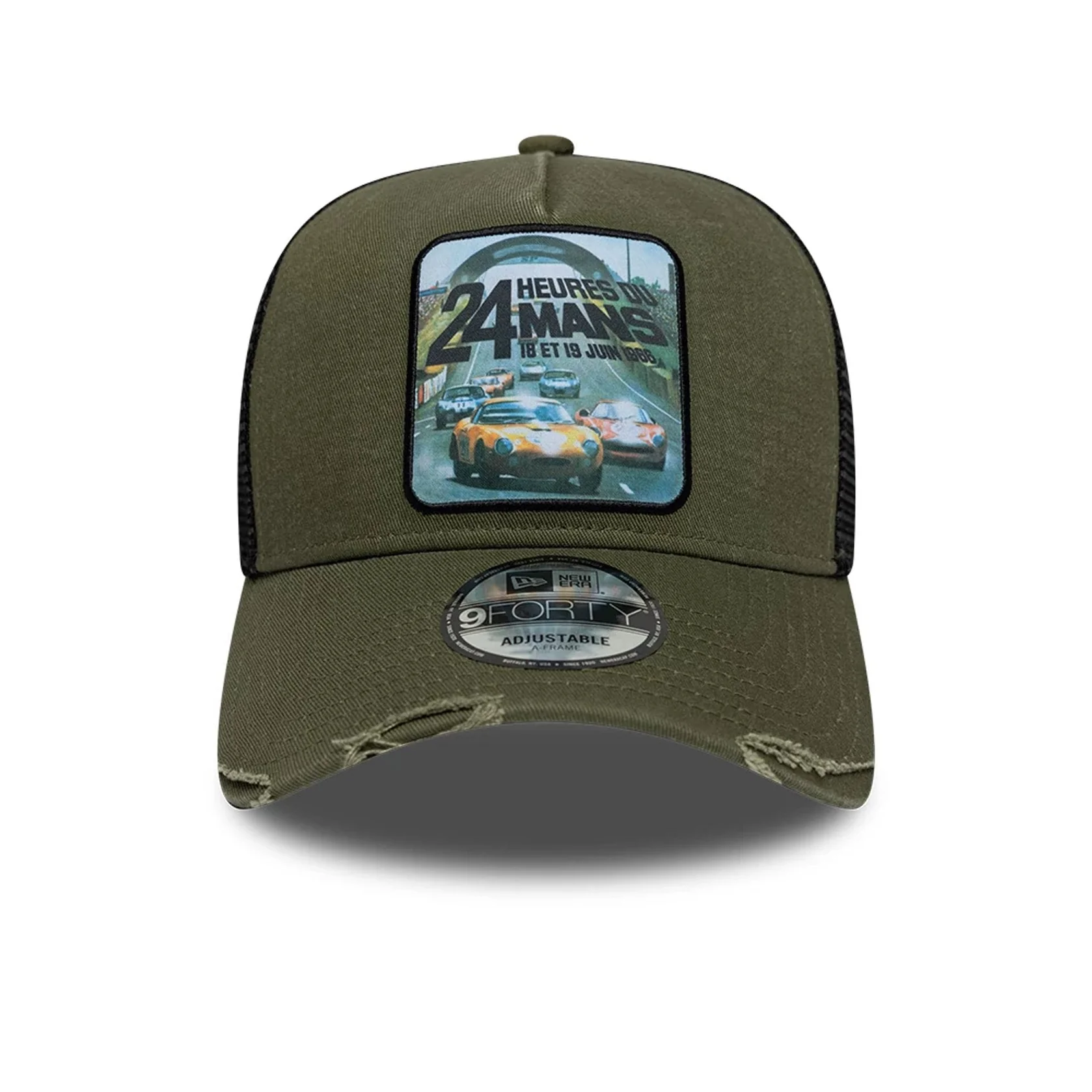 NE 24HR Le Mans Washed Graphic Green 9FORTY A-Frame Trucker Adjustable Cap